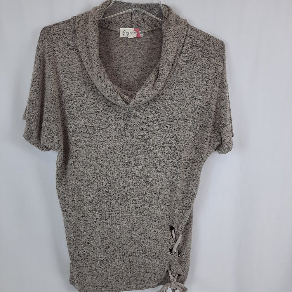 Signify Cowl Neck Cozy Casual Boho Chic Lace Up Side Detail Heathered Knit Top